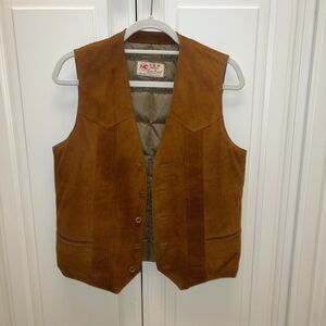 Vintage Swan Down Tan Brown Suede Cross Patterned MOTO Vest Sz M